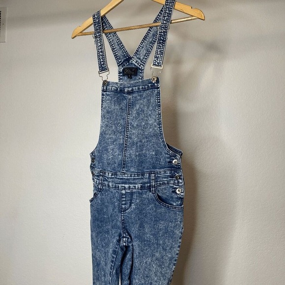 Y2K Acid Wash Denim Overalls Adjustable Straps Small - Picture 4 of 9